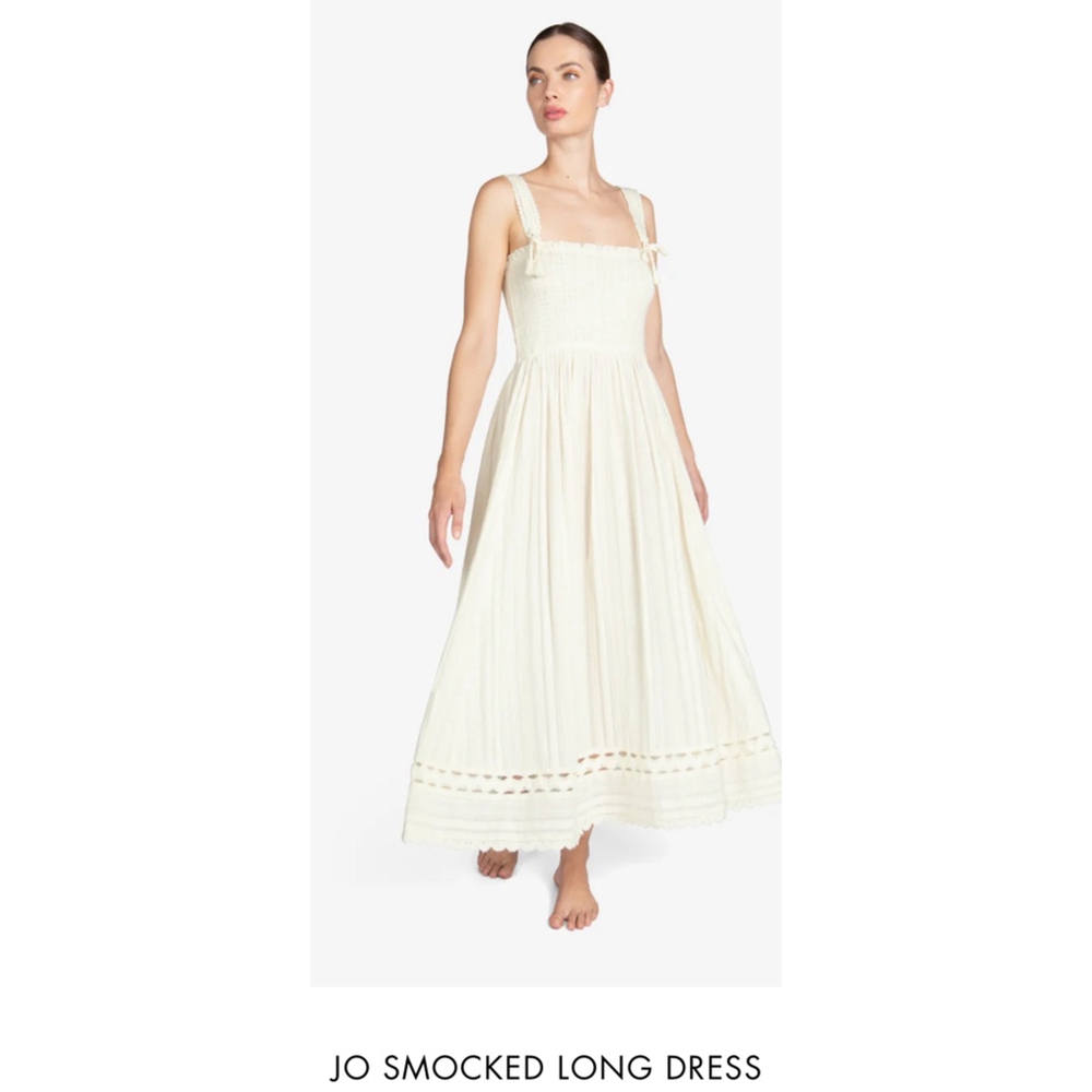 Women's Robin Piccone Jo Smocked Long Dress Size S Off White - Picture 3 of 8